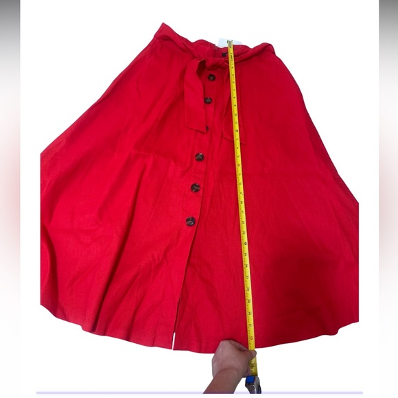 Ann Taylor Red A-Line Midi Skirt with Tie Front - Picture 6 of 6